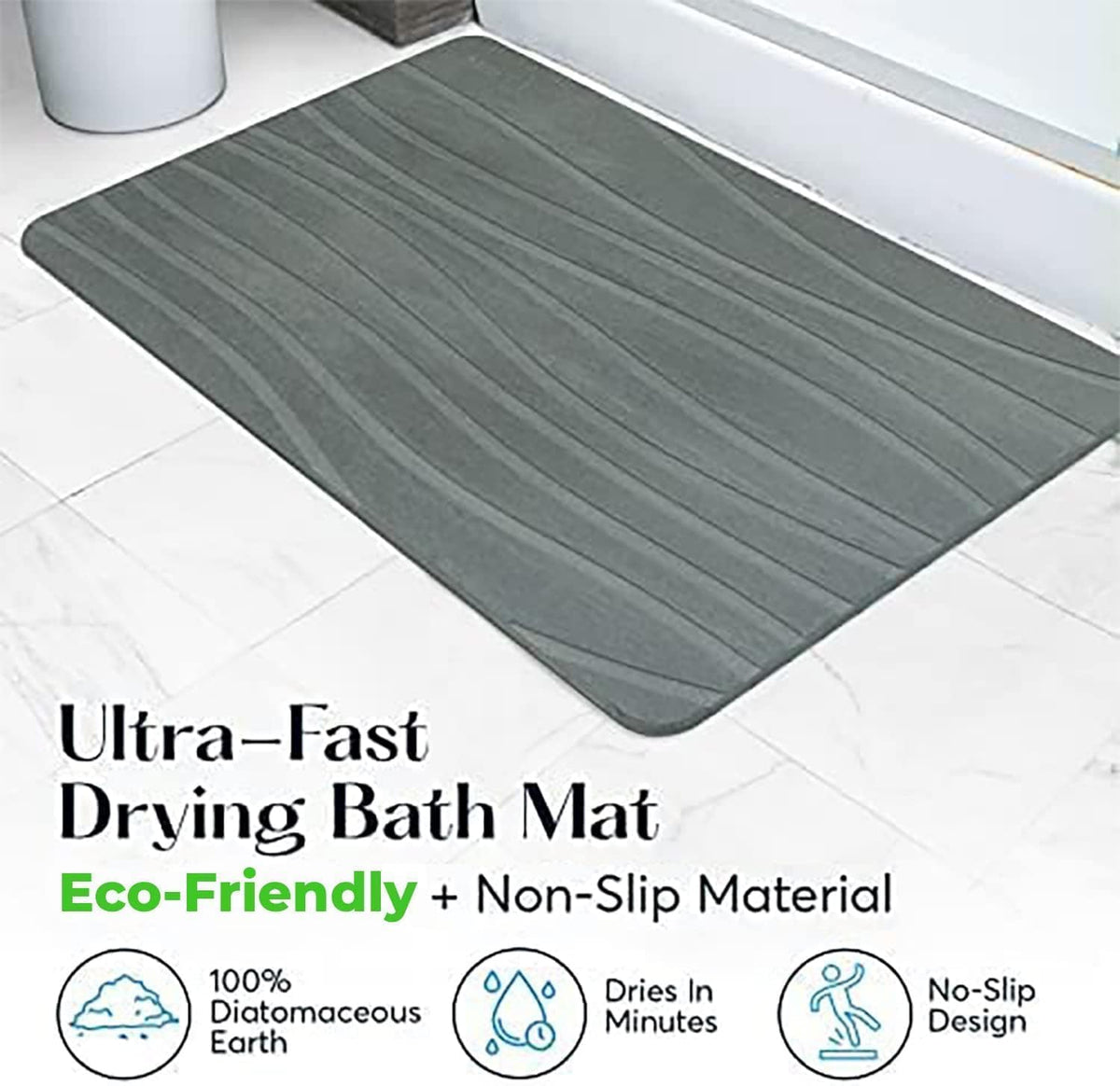 Graplife green stone bath mat styled in modern bathroom
