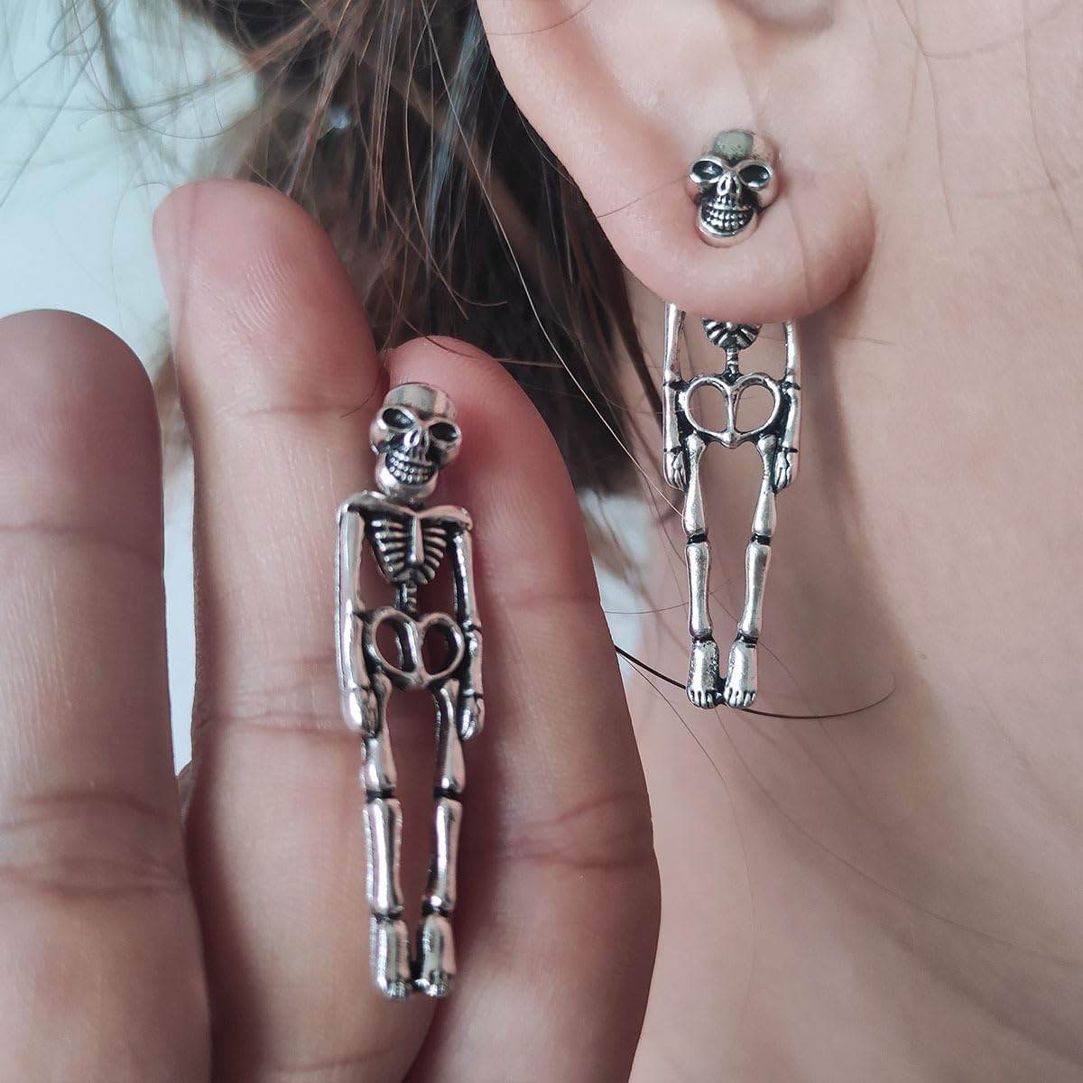 Meimimix punk skeleton groom bride earrings side angle