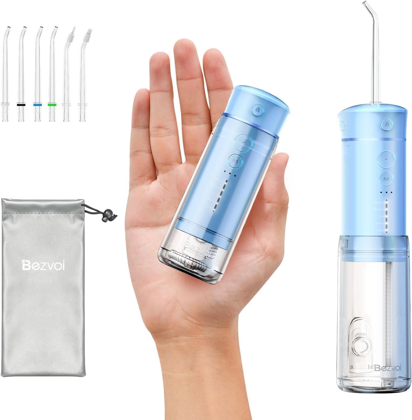 Bezvoi Mini Cordless Portable Water Flosser Sky Blue front view dental care.
