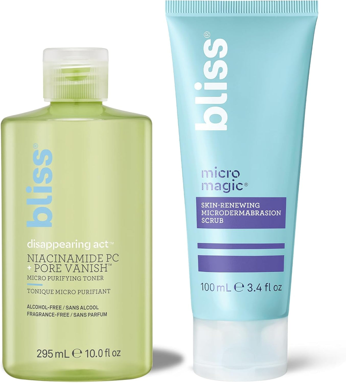 Bliss Disappearing Act Niacinamide Toner and Micro Magic Scrub set