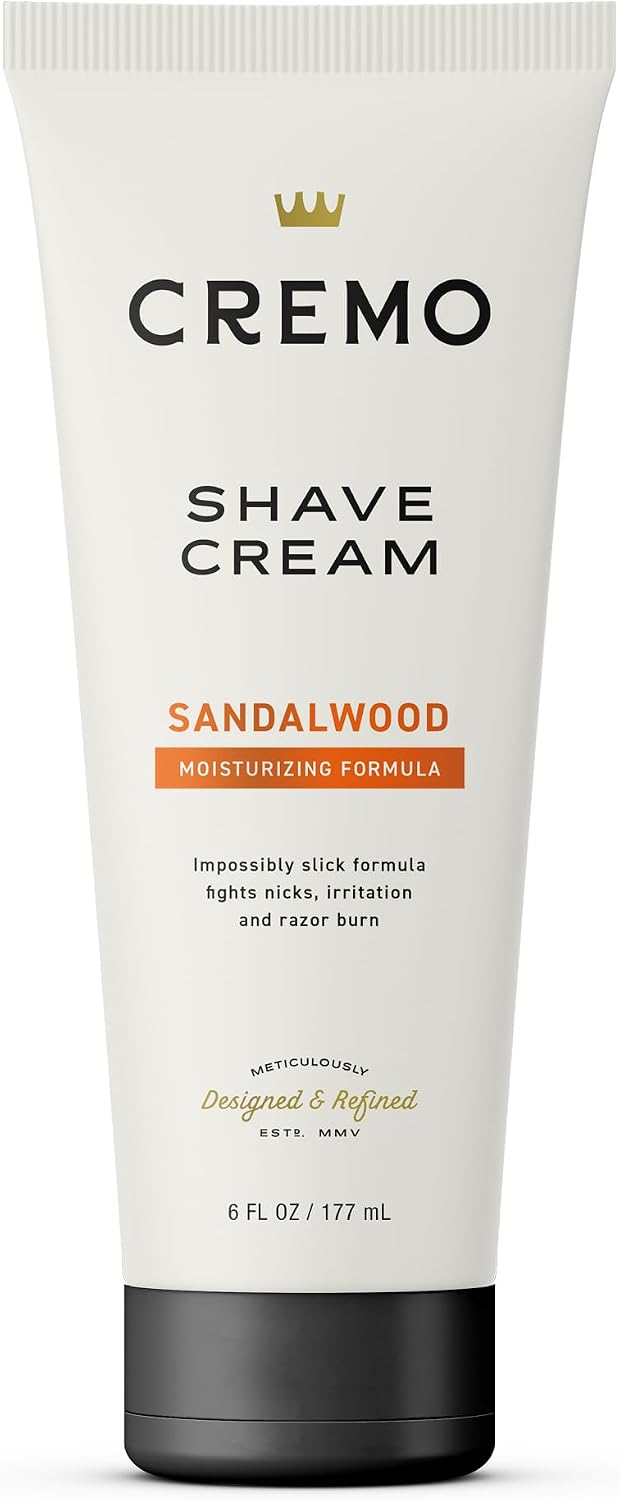 Cremo Sandalwood Shave Cream front view tube packaging