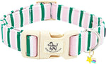 Elegant Little Tail pink and green striped dog collar front view