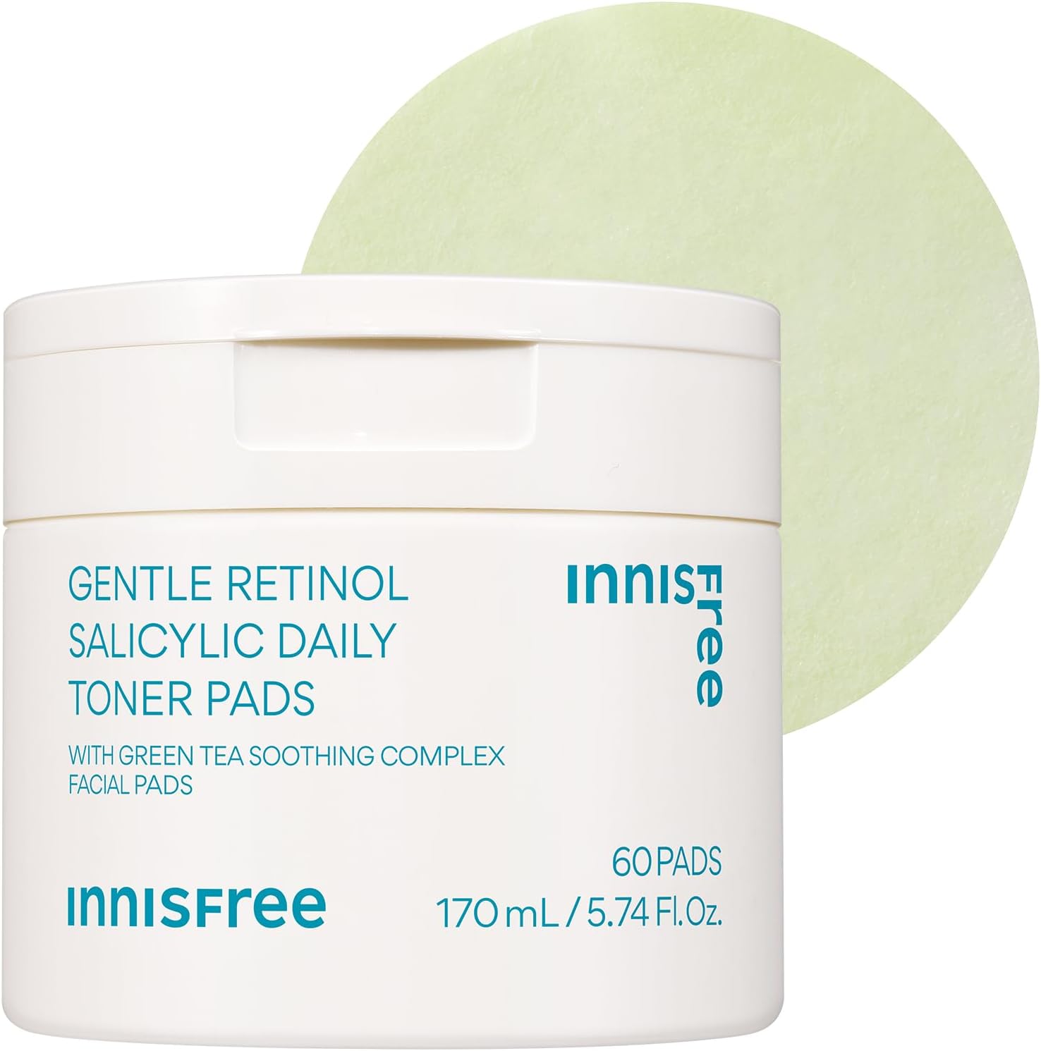 Innisfree Daily Gentle Retinol Salicylic Toner Pads container front view showcasing authentic Korean acne skincare packaging