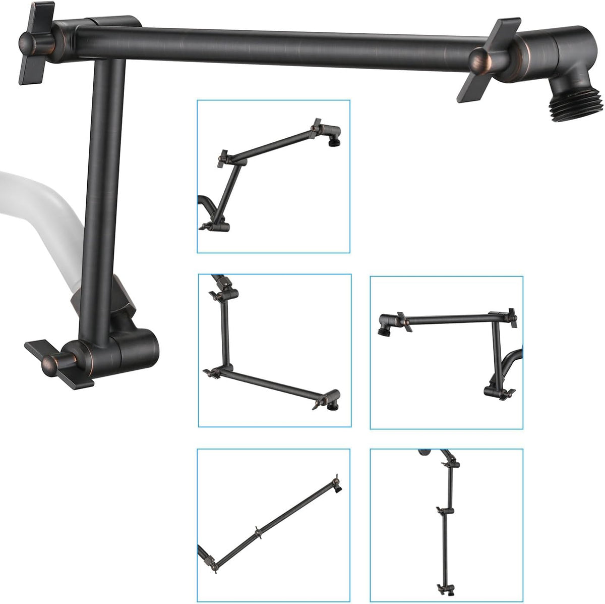 PDPBath Shower Extension Arm, 16" Upgrade Solid Brass Shower Head Extender, Adjustable Height Extended with G1/2 Universal Connection for Rain & Handheld Shower Head - Oil Rubbed Bronze - Image 12
