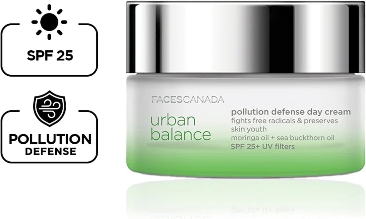 Faces Canada Urban Balance Pollution Defense Day Cream packaging and texture