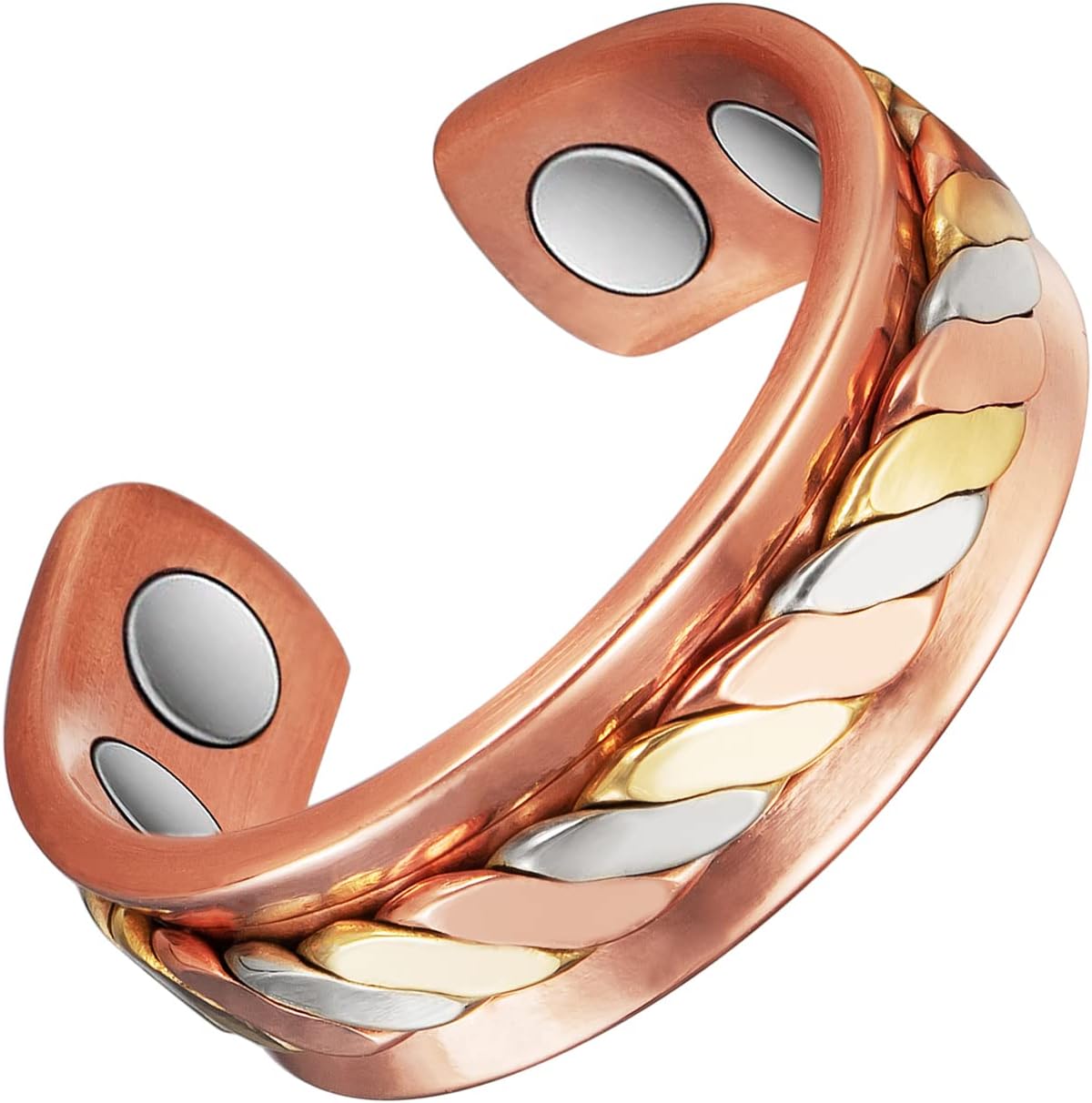 EnerMagiX Copper Rings for Women,Pure Copper Three -Color Gold Woven Magnetic Ring, Fashion Copper Jewelry (0208s) - Image 1