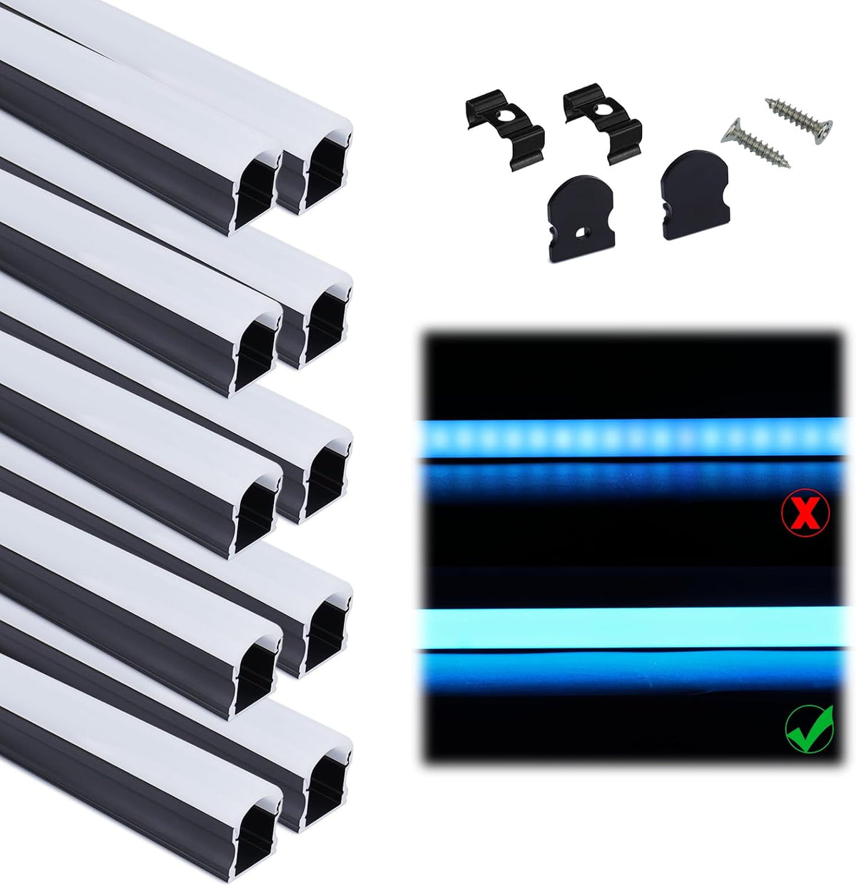 Muzata 10Pack 3.3FT/1M Silver Spotless LED Channel with Milky Diffuser U108 | Deep 17x14mm LED Aluminum Channel, U108 WW,Thick Milky Curved Diffuser, Spotless Lighting, Fits 12mm LED Strips - Image 11