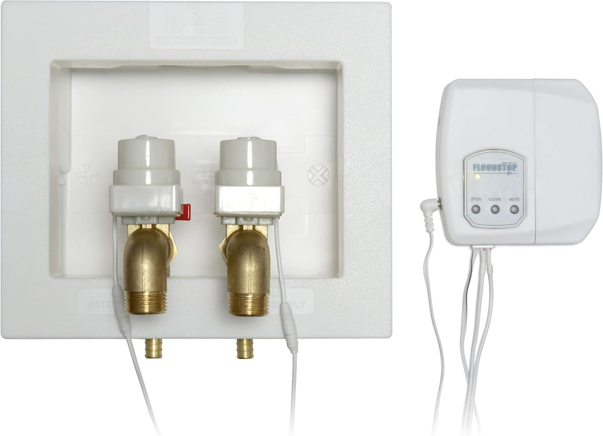 FloodStop motorized 90 degree brass valves and sensor