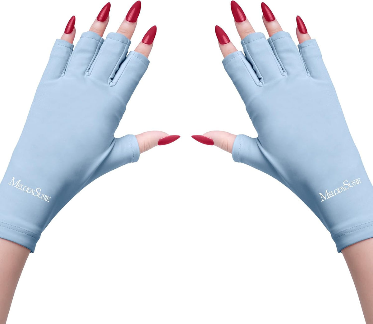 Model wearing MelodySusie breathable nylon spandex manicure gloves
