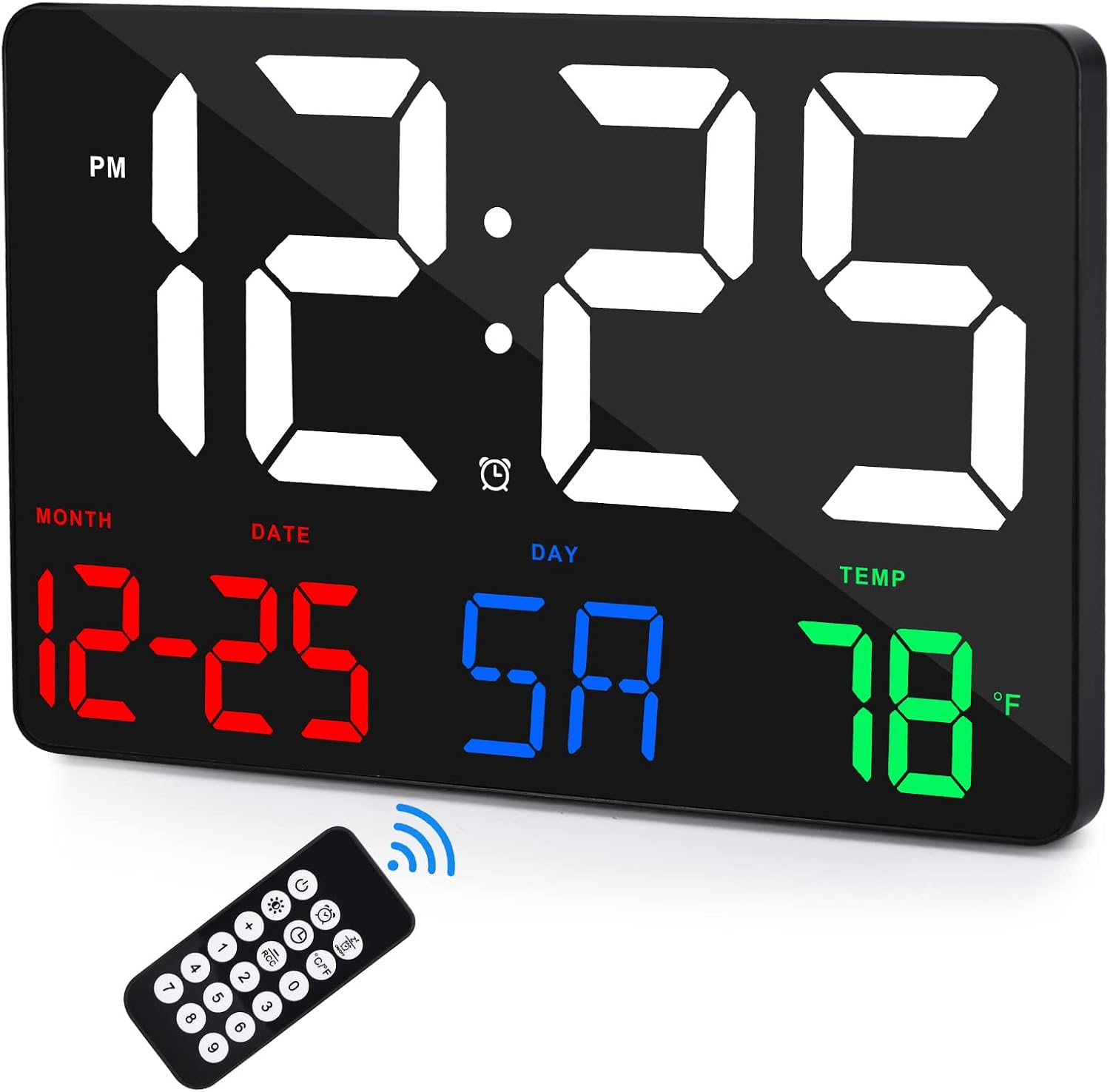 Digital Wall Clock,11.5" LED Digital Alarm Clock Large Display,with Remote Control,Adjustable Brightness, Calendar, Temperature, Snooze, 12/24 H, for Living Room, Office, Bedroom, Elderly, Adults Set - Image 1