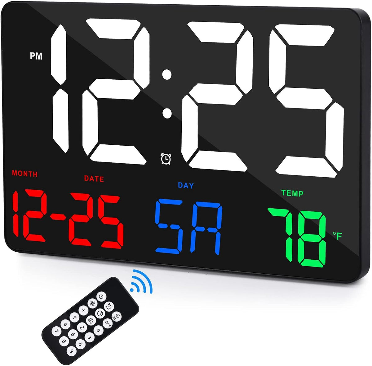 Digital Wall Clock,11.5" LED Digital Alarm Clock Large Display,with Remote Control,Adjustable Brightness, Calendar, Temperature, Snooze, 12/24 H, for Living Room, Office, Bedroom, Elderly, Adults Set - Image 1