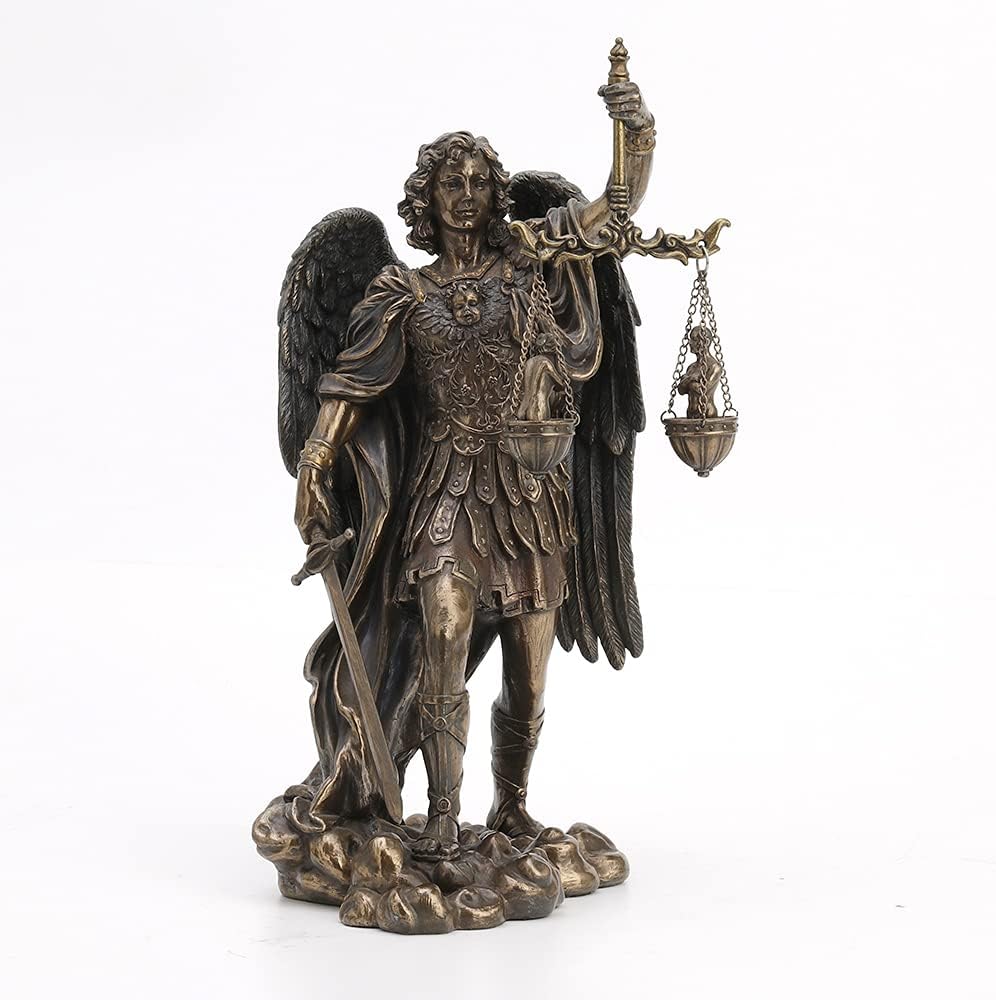 Veronese Design Archangel Saint Michael statue front view showing bronze finish.