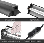 ReptiKing upgraded T5 fluorescent fixture with curved aluminum reflector details.