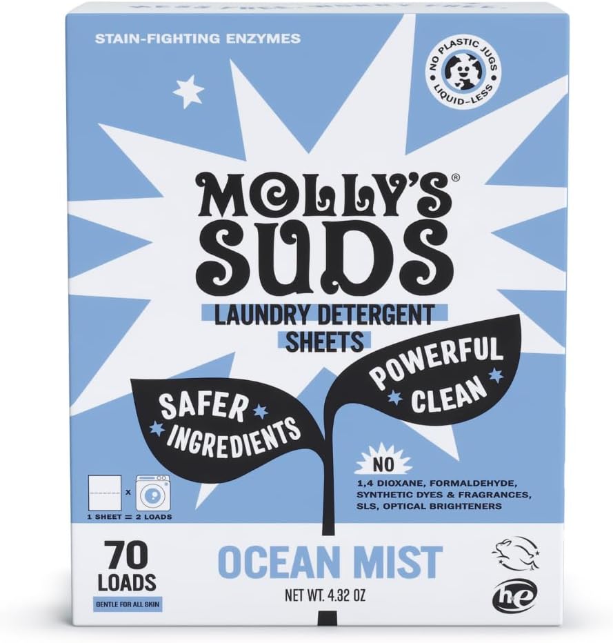 Molly's Suds laundry detergent sheets ocean mist front view eco friendly detergent