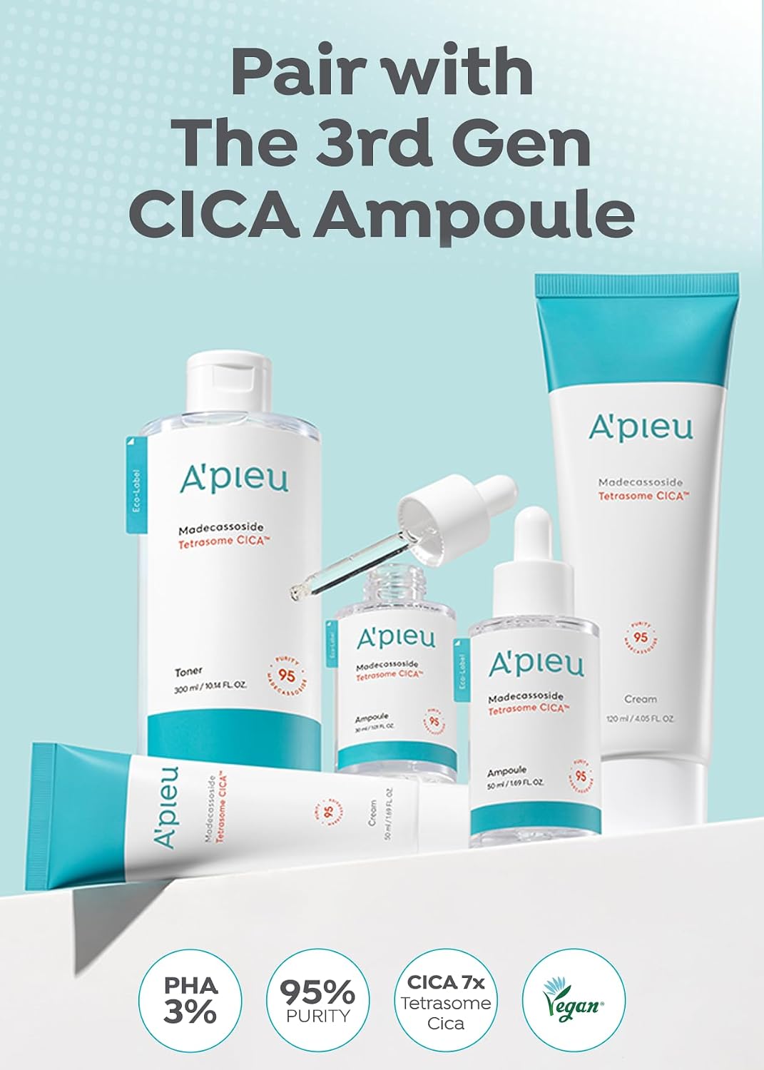 Side view of 120ml APIEU Madecassoside Cica Cream tube