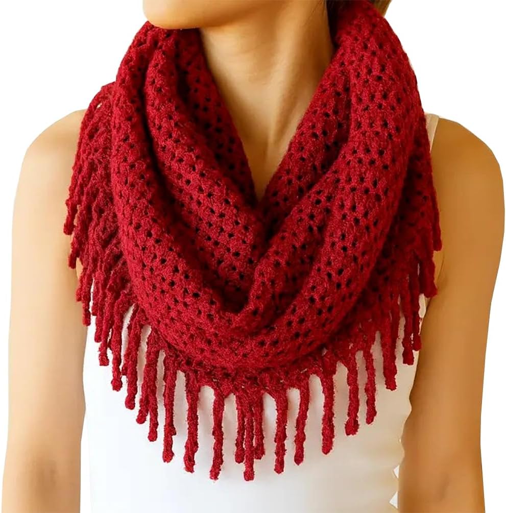 stylesilove Two Tone Womens Winter Warm Mini Tube Infinity Scarf With Fringe - Image 11