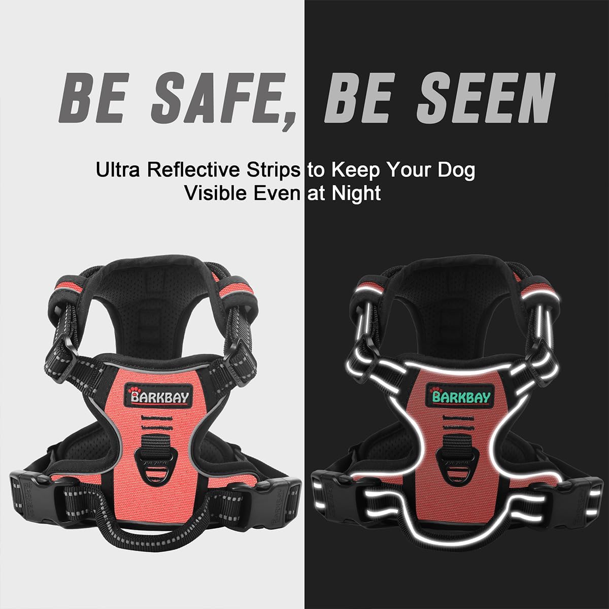 BARKBAY heavy duty dog harness side profile with adjustable straps