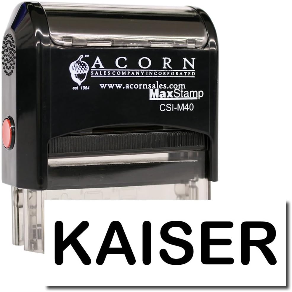 MaxStamp office stamp front view showing black casing and Kaiser imprint