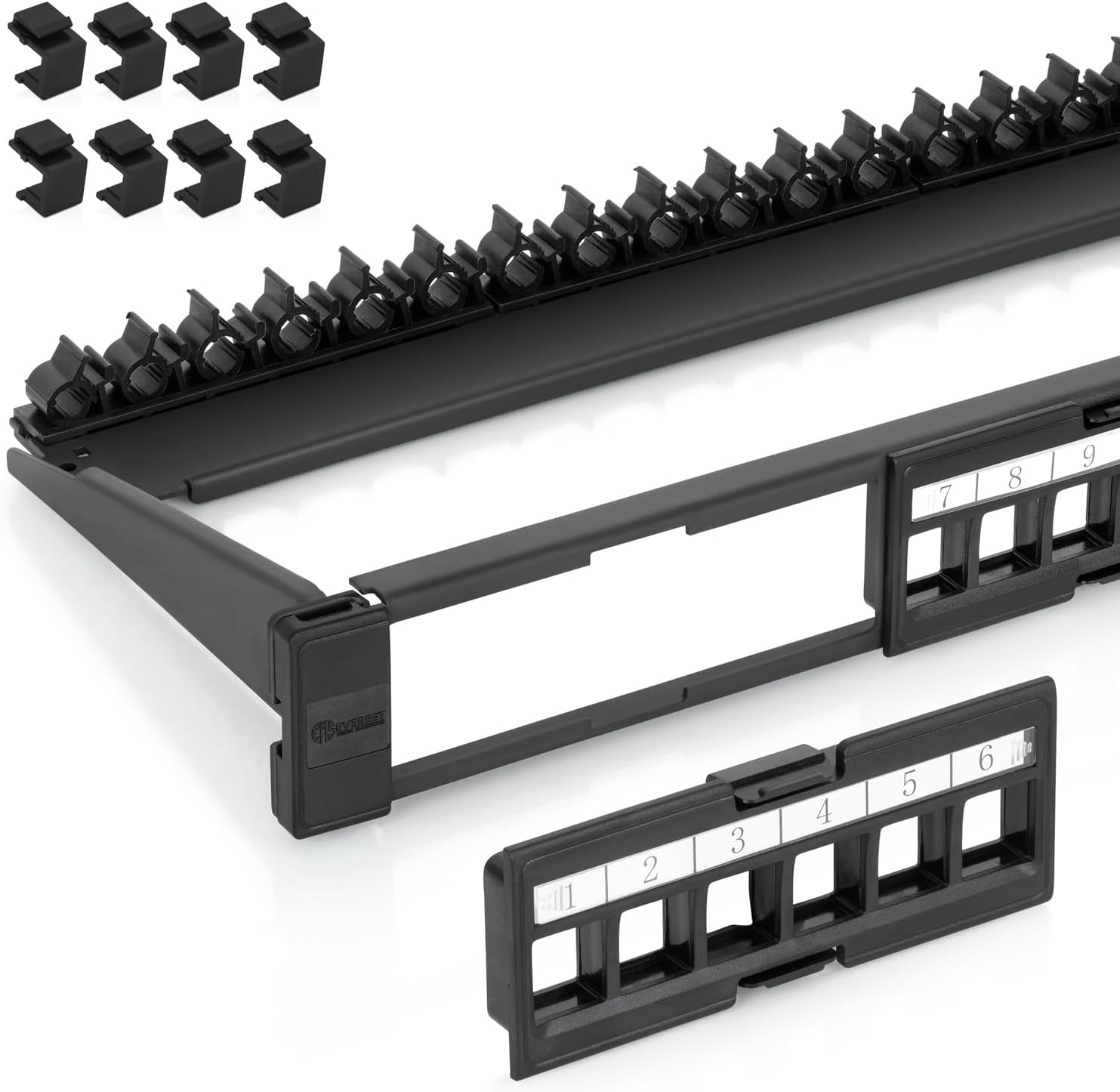 Everest Media Solutions 24 Port Keystone Patch Panel front view showing 1U blank rack mount design.