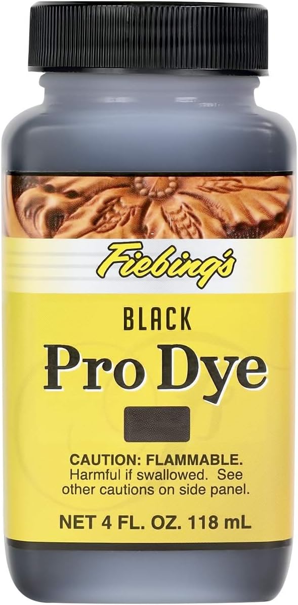 Fiebings Pro Dye Black Four Ounce bottle front view professional leather colorant