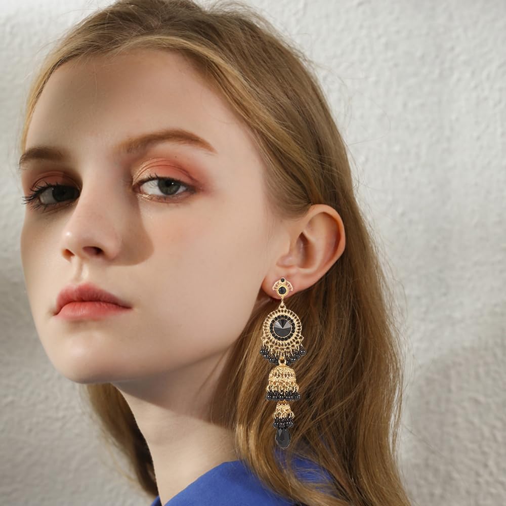 OIDIMS oxidized drop earrings side profile display.