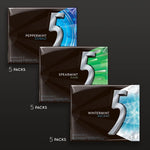 Open packaging layout of 5 GUM mint assortment showcasing the sleek individual fifteen stick packs.