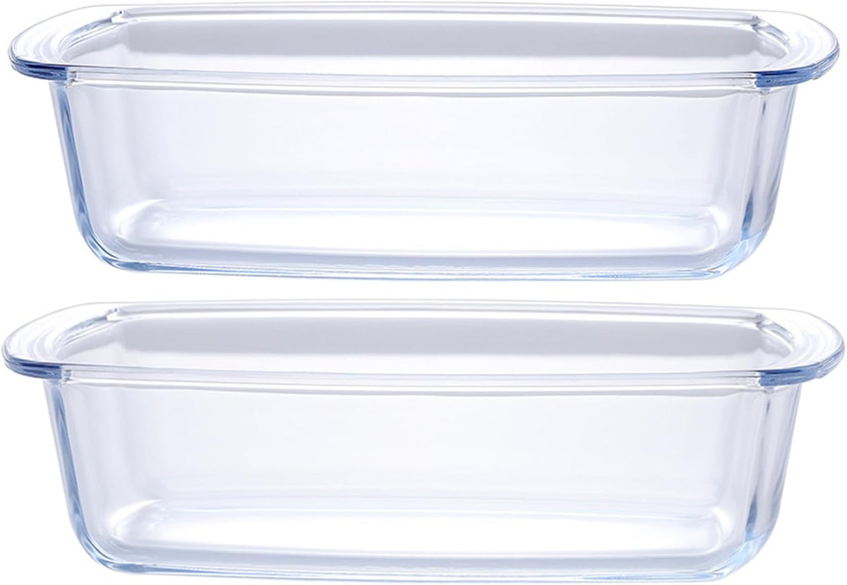 ATRDTO transparent glass loaf pan showing ergonomic handles