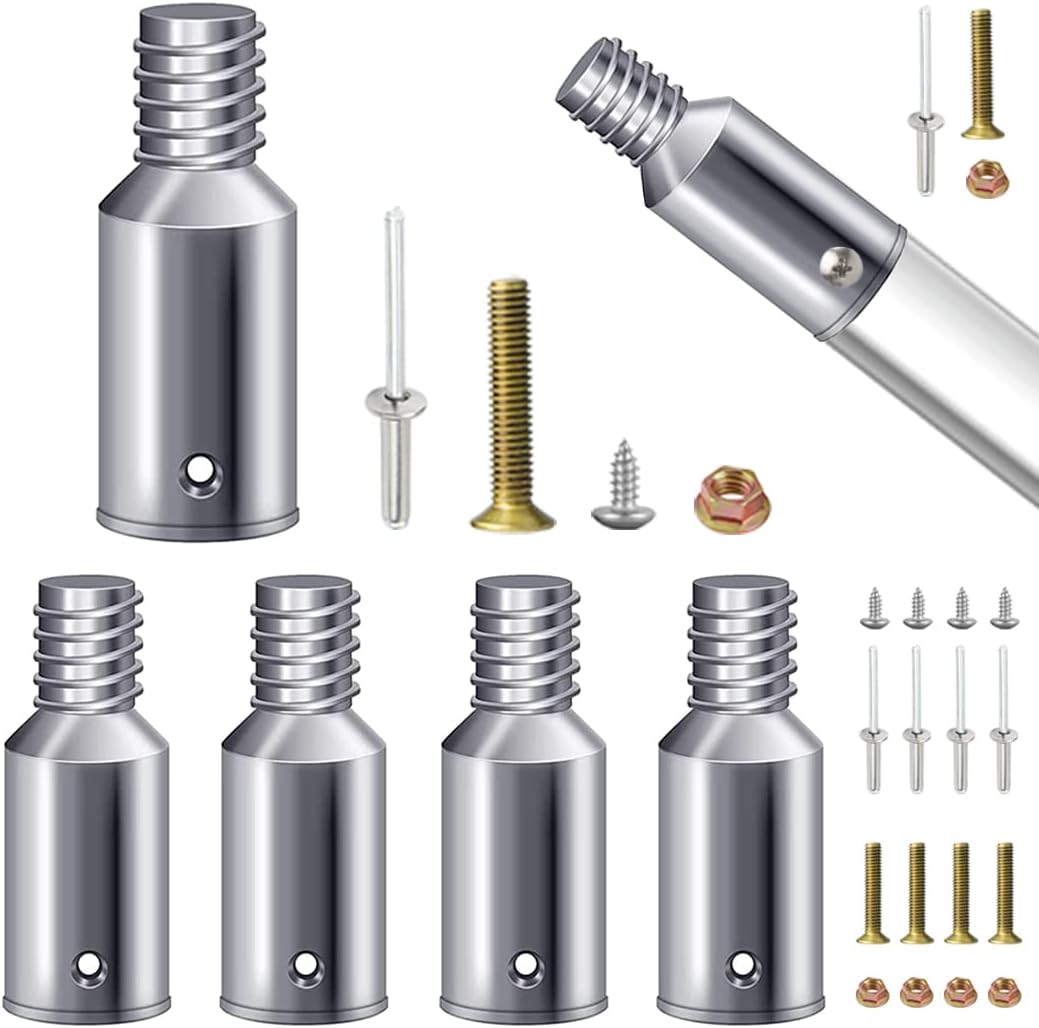 Anranmm aluminum threaded tip replacement extension pole repair kit front view showing six metallic silver tips