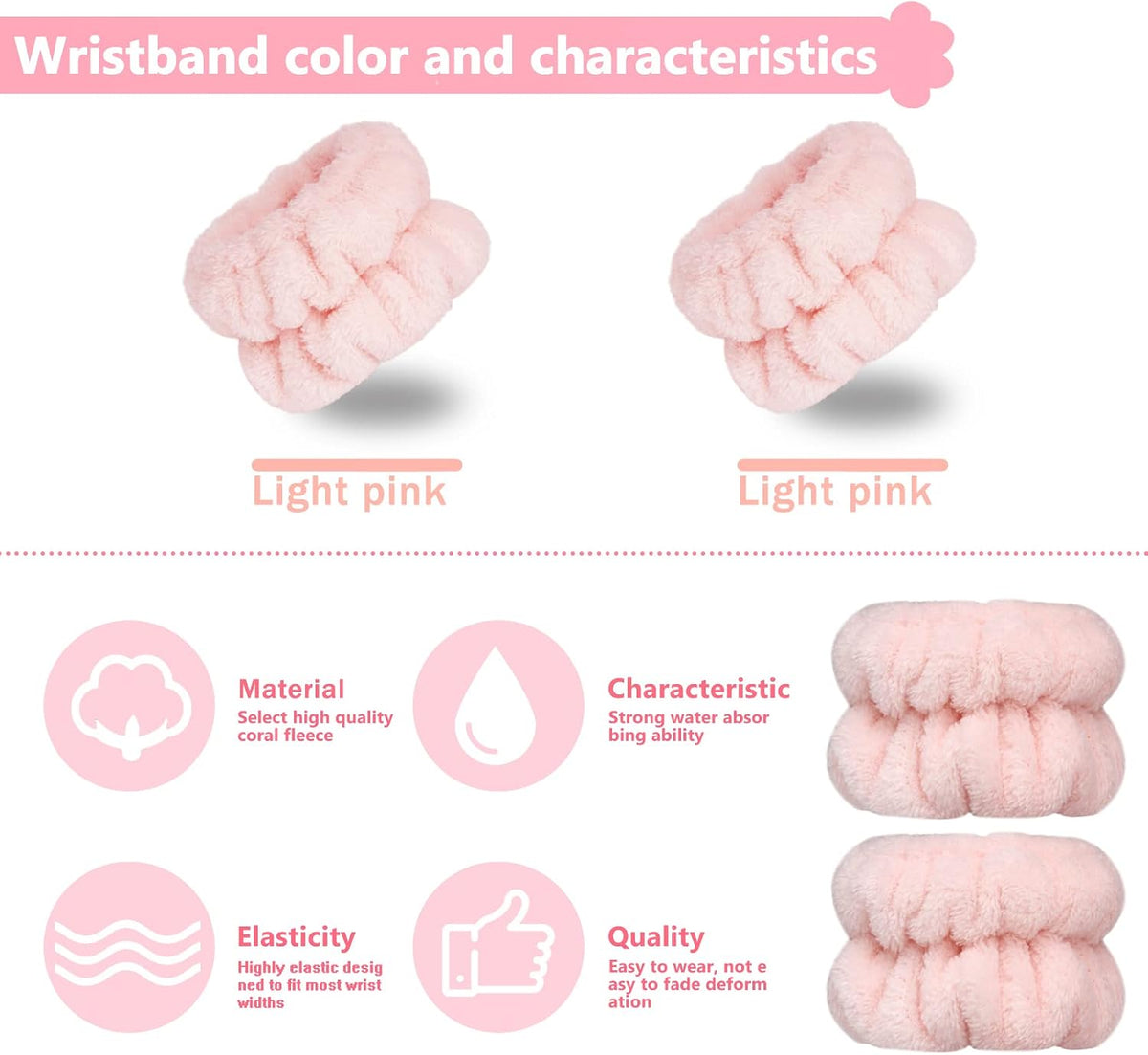 Taocar pink absorbent wrist towels for skincare routine
