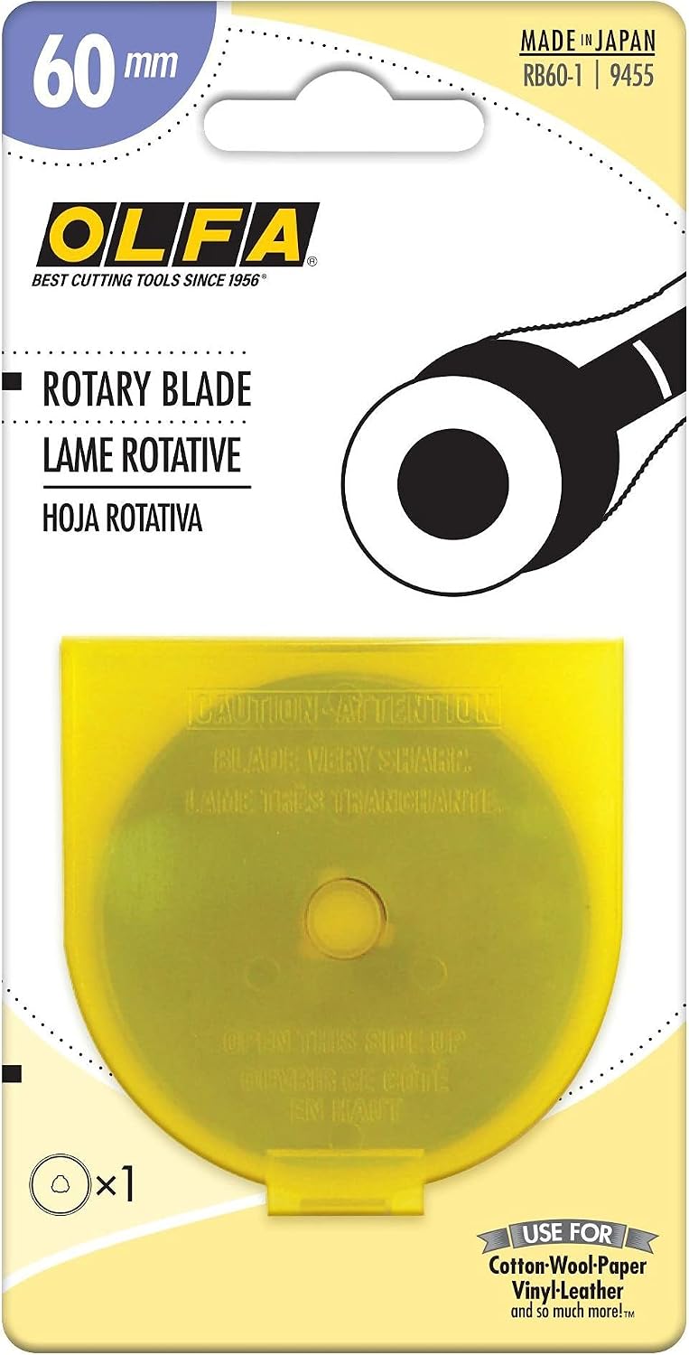 OLFA 60mm rotary replacement blade front view in packaging