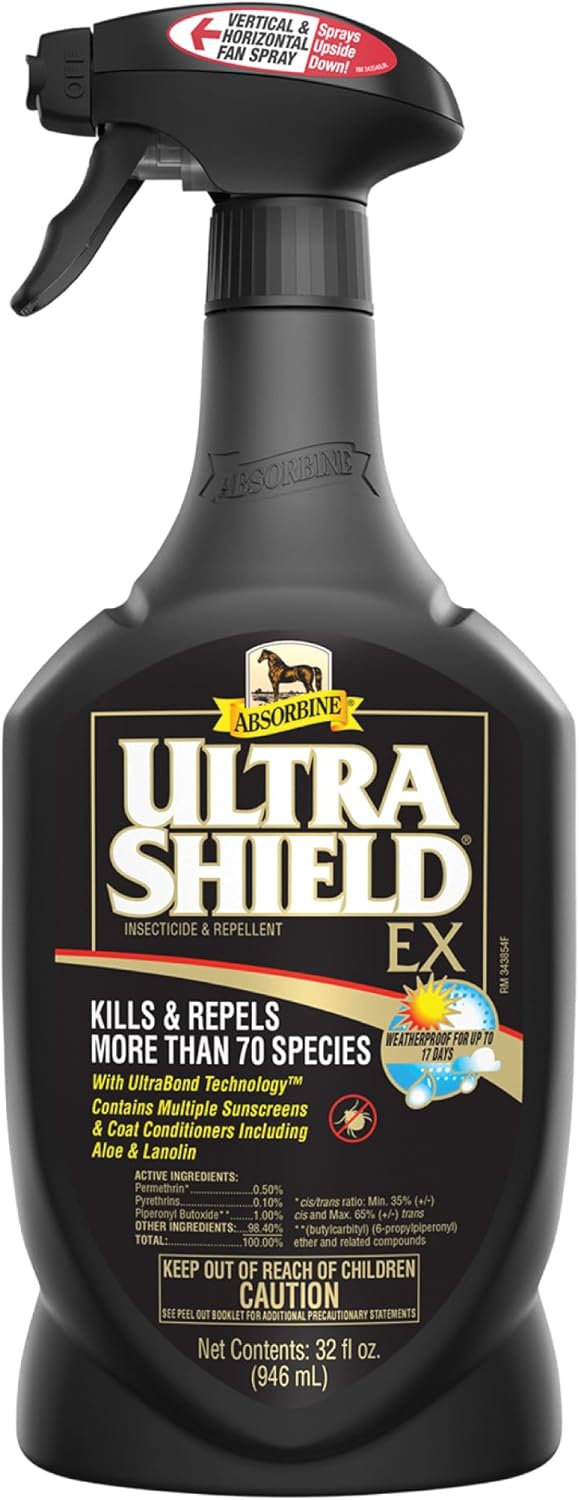 Absorbine UltraShield EX 32 Fluid Ounce front view bottle showcasing weatherproof black packaging