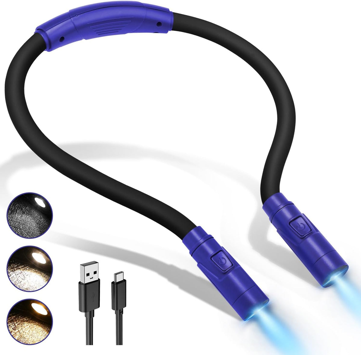 LUXJET neck reading light front view showing white ergonomic flexible design