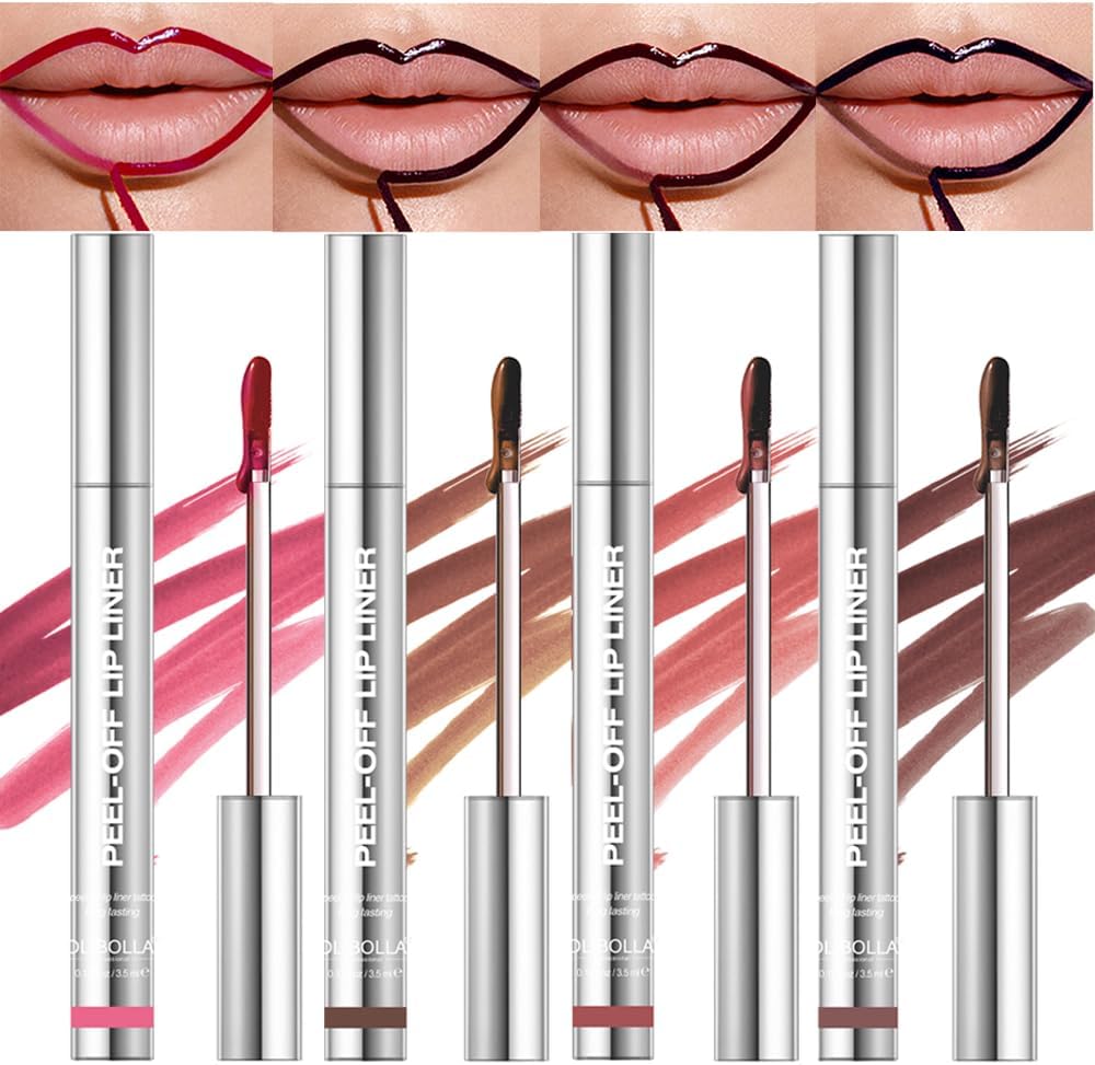 4Pcs Peel Off Lip Liner Stain Set - Long-Lasting, Smudge-Proof, Waterproof Nude Matte Lip Tint, Non-Fading Peel Off Lip Color, Effortless Precision & Full Coverage, 24H Color Hold - Image 1