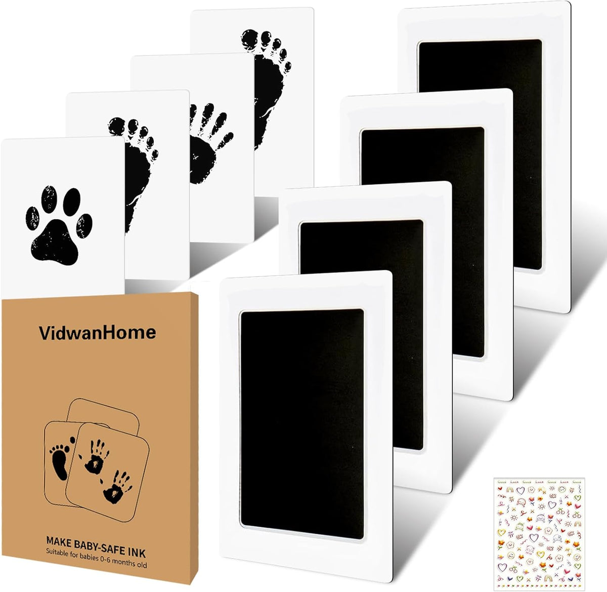 VidwanHome inkless baby hand and footprint kit front packaging view showing clean touch ink pad