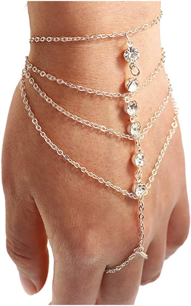 Suyi rhinestone hand chain bracelet angled display
