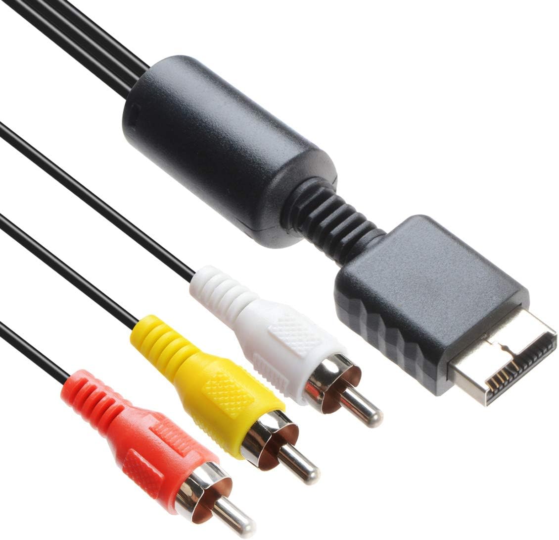 Teninyu PlayStation audio video RCA cable front view showing three color plugs