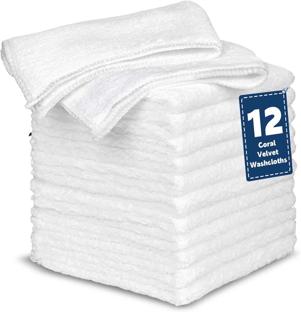 Teawoo Coral Velvet White Washcloths 12 Pack front view