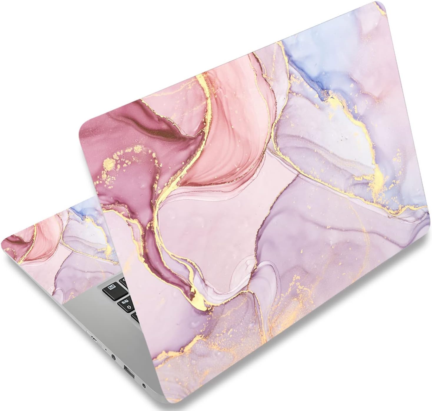 AORTDES laptop skin colorful marble design front view on notebook