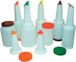 Winco NSF certified food storage bottle with bottom cap unscrewed