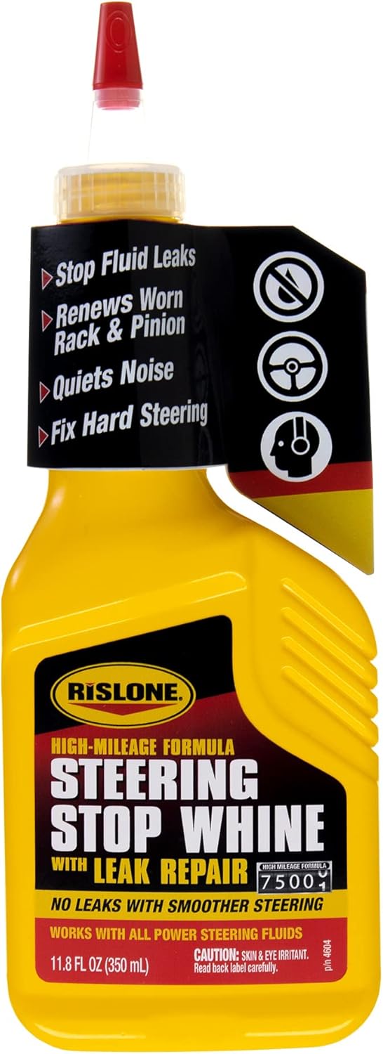Rislone High Mileage Power Steering Stop Whine with Leak Repair eleven point eight fluid ounce bottle front view representing authentic USA automotive care products.