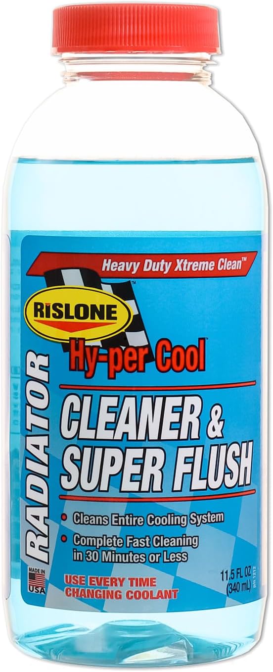 Rislone Hy-per Cool Cleaner and Super Flush eleven point five ounce bottle front view showing automotive cooling system fluid cleaner.