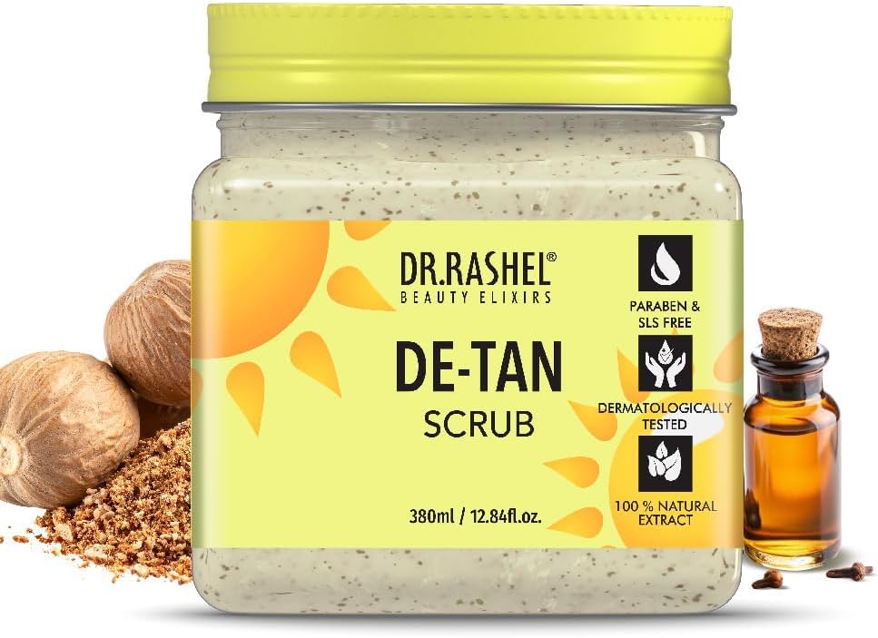Dr. Rashel De-Tan Body And Face Scrub front view packaging exfoliating cleanser
