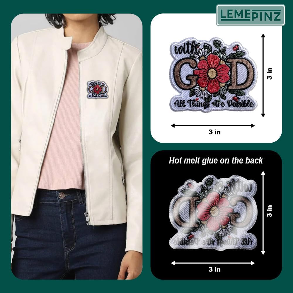 LEMEPINZ Jesus embroidered patch displayed on backpack