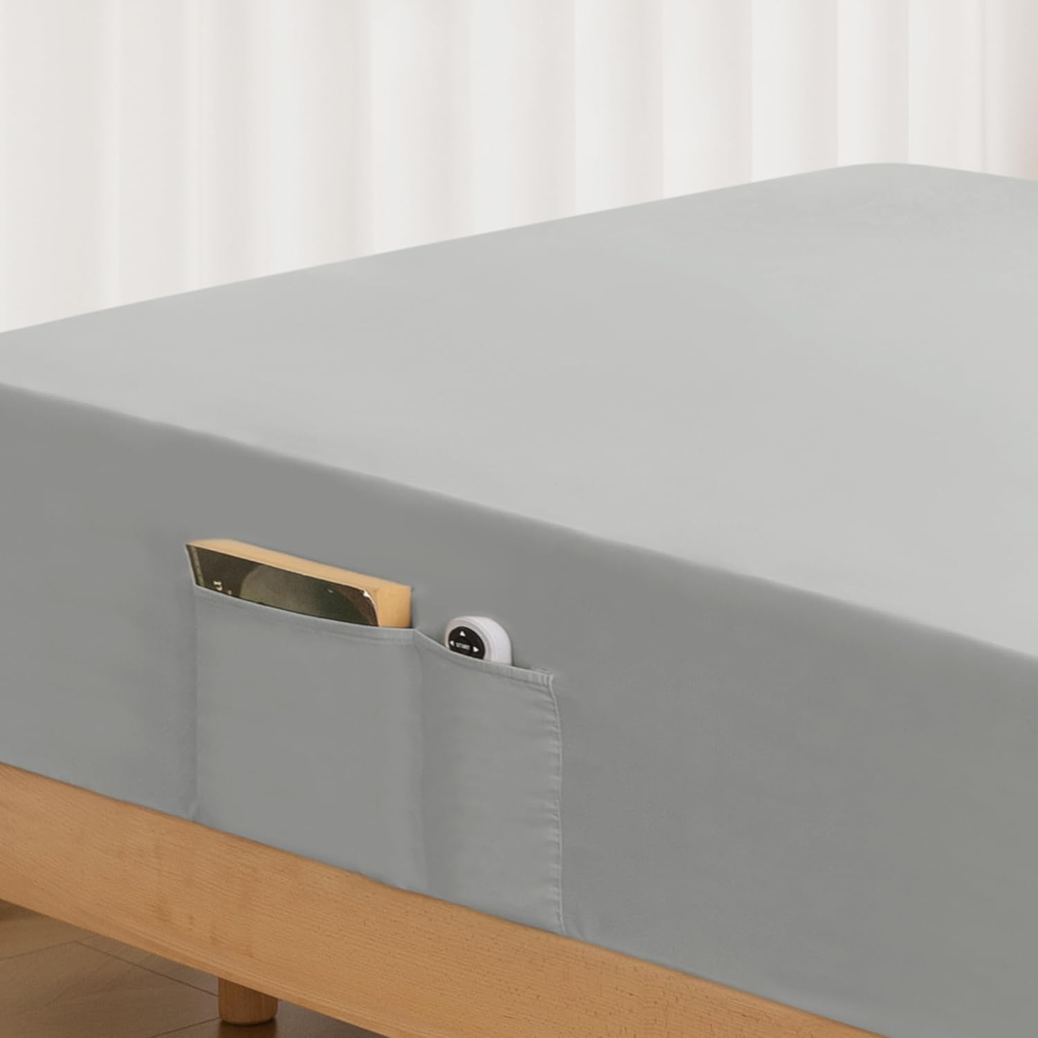 Alyvia Spring twin fitted sheet with side storage pocket light gray