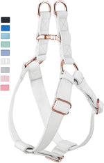 AaufiLux Soft Leather No Pull Dog Harness front view with rose gold buckle