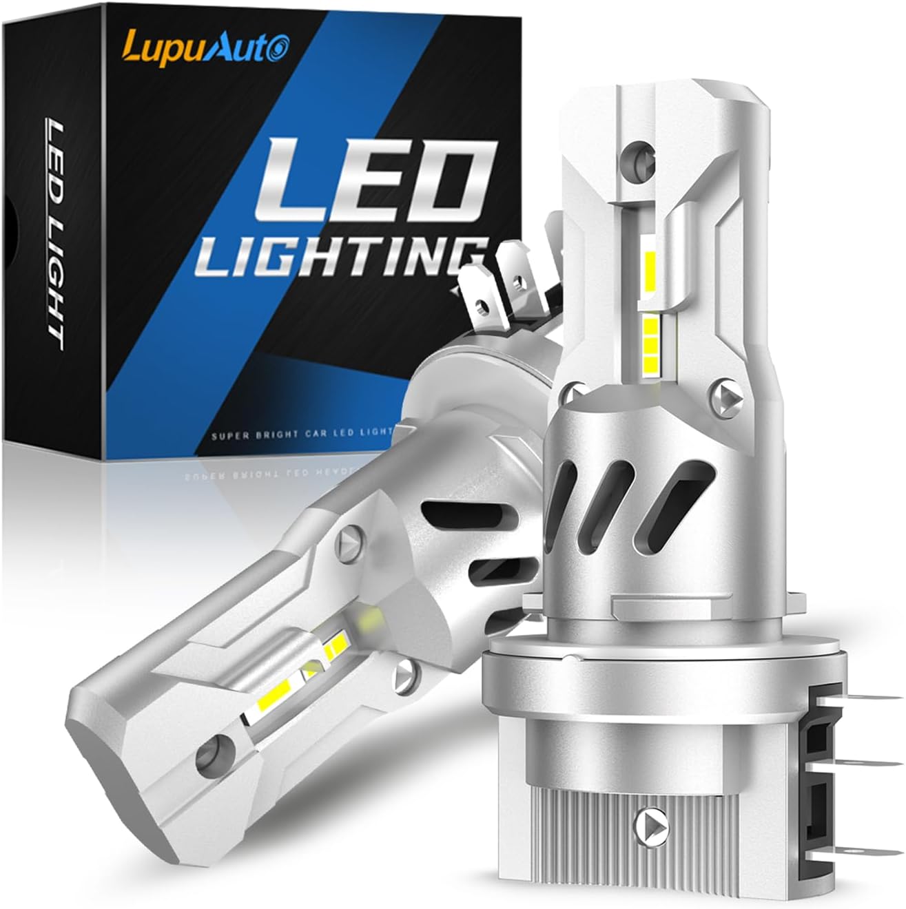 Natgic H15 LED headlight bulbs front view showing 3570 CSP chips and turbo cooling fan.