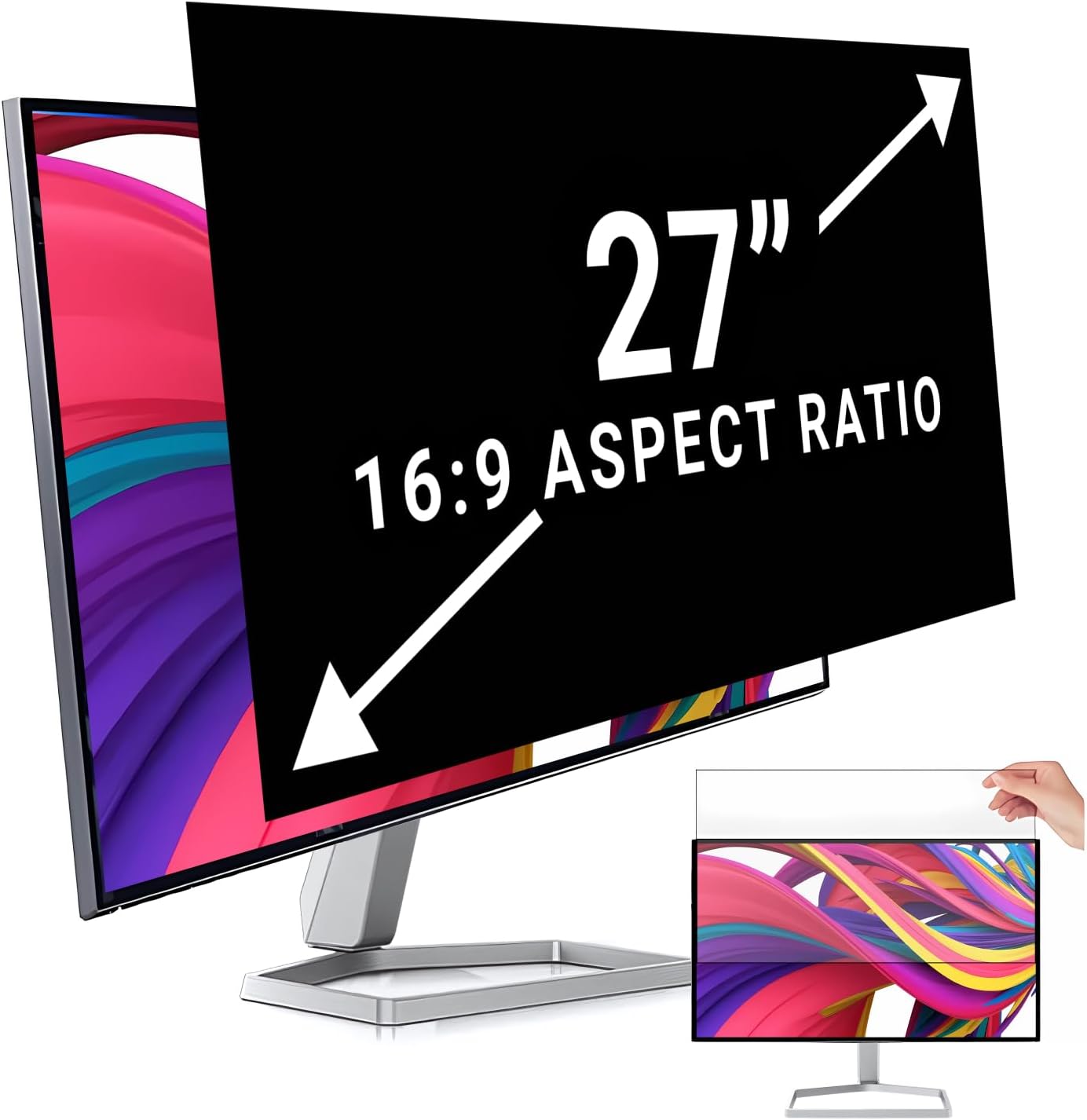 ZCAZY 27 Inch Monitor Privacy Screen Filter front view on a desktop computer display.