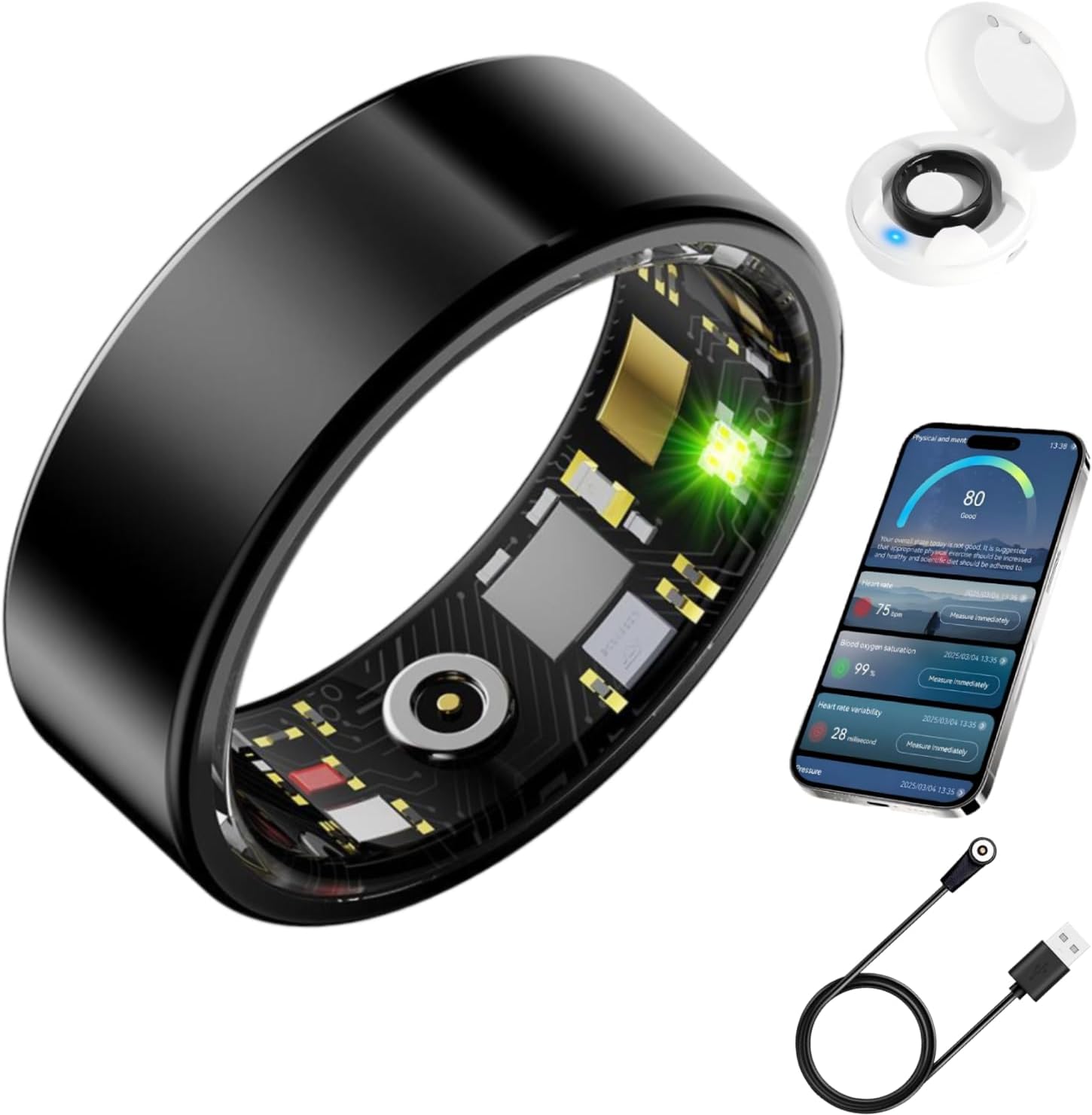 Bkwat ultra thin smart health ring black front view