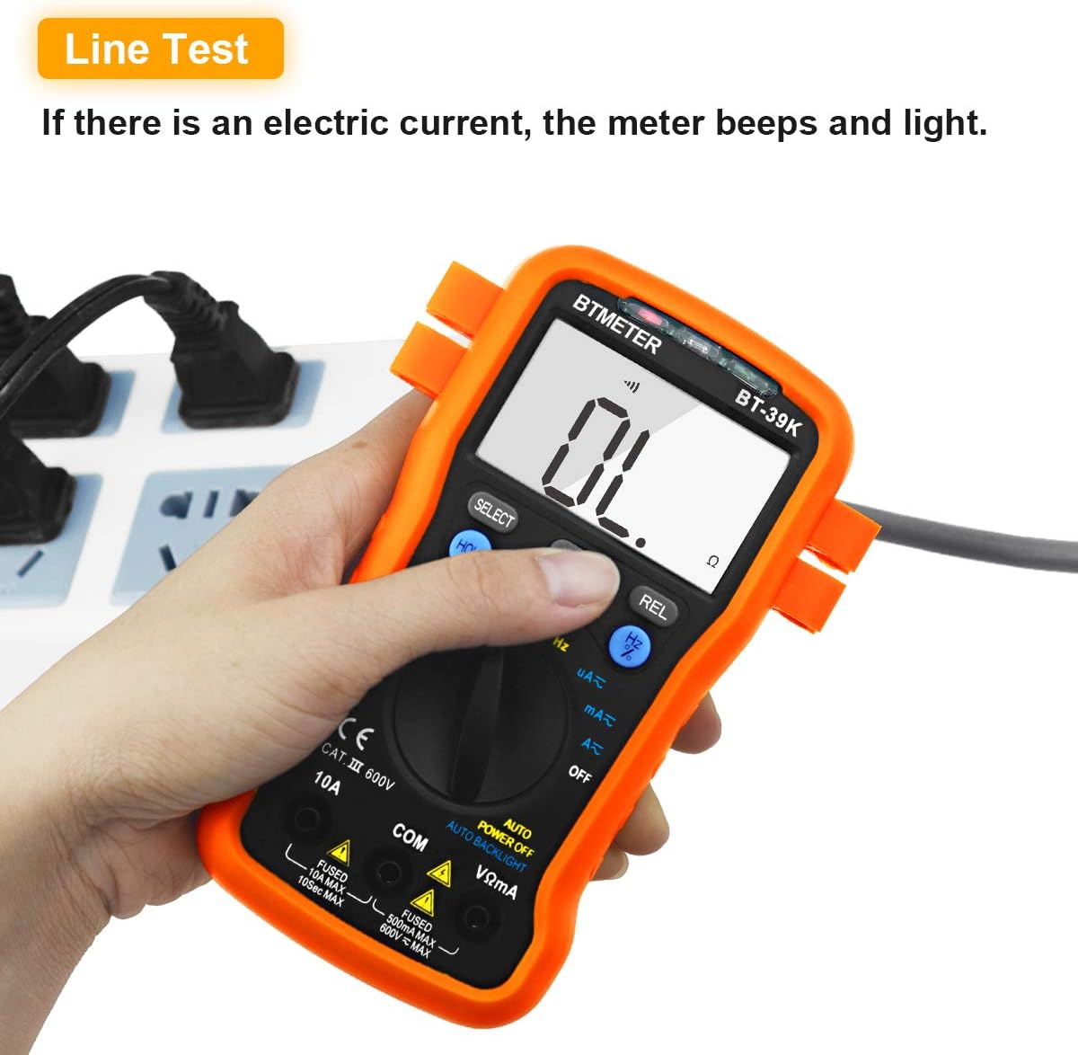 BTMETER BT-39K digital multimeter rear view showing magnetic mount and stand