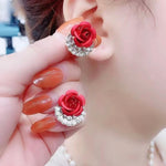Zeshimb hypoallergenic red flower earrings backing and post